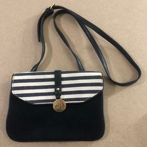 Tommy Hilfiger Shoulder Bag Small Flap Black Striped Gold